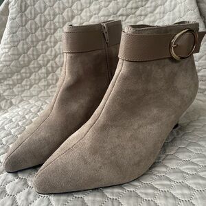 Chic Taupe Ankle Boots with Buckle Detail